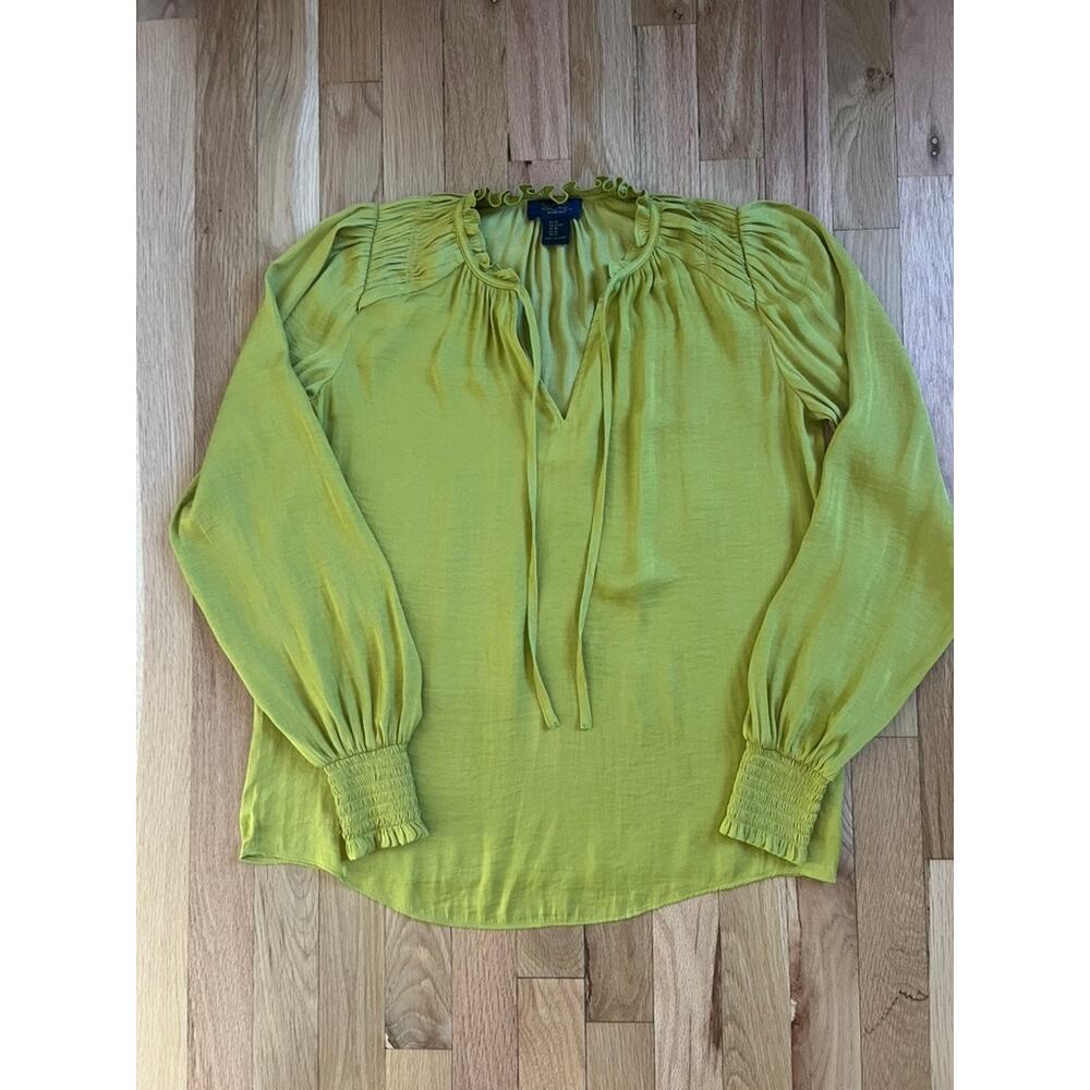 Rachel Roy Yellow Citron Ruffle High Neck Puff Sleeve Regency Glam Top (size XS)